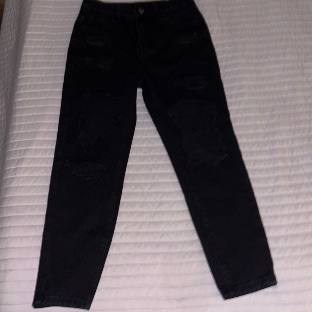 Girls Distressed Ripped Black Skinny Jeans